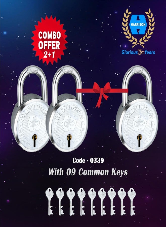 Harrison Padlocks Buy 2 Get 1 Free/ 0339 Premium Round Padlock 65mm T-26-BCP-0278 with 9 Common Keys/Padlock, Padlocks, Locks for Home, Locks for Main Door - Image 4